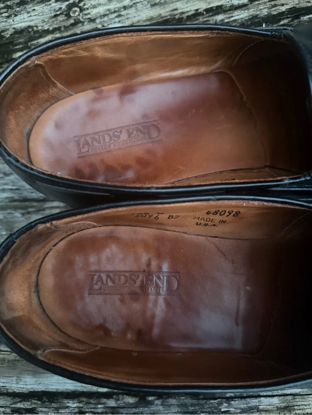 Lands' End Sz 10.5W Black Leather Tassel Slip-On Dress Loafers Made in USA X1